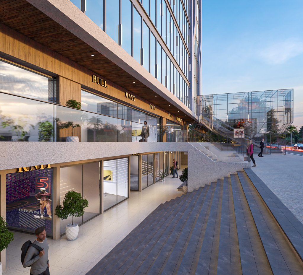 upcoming business zones in Jaipur mall stairs